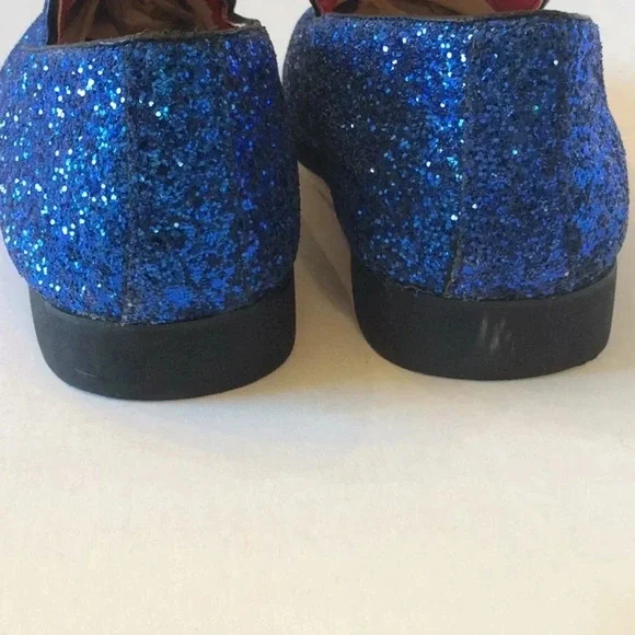 💎 Blue Glitter Loafers Gold Tassels Size US8 Euro41 - Picture 5 of 11